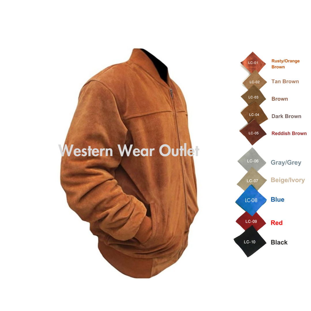 Brown Suede Bomber Jacket For Men: Modern Fit | MBJ2