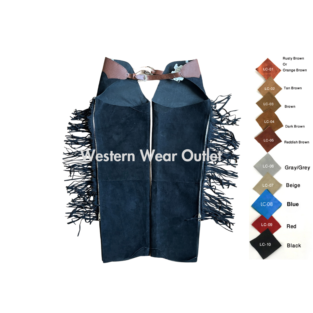 Western-Inspired Black Suede Chaps With Fringes