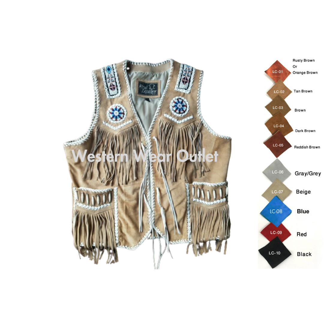 Boho Style Western Suede Fringes Vest With Beads