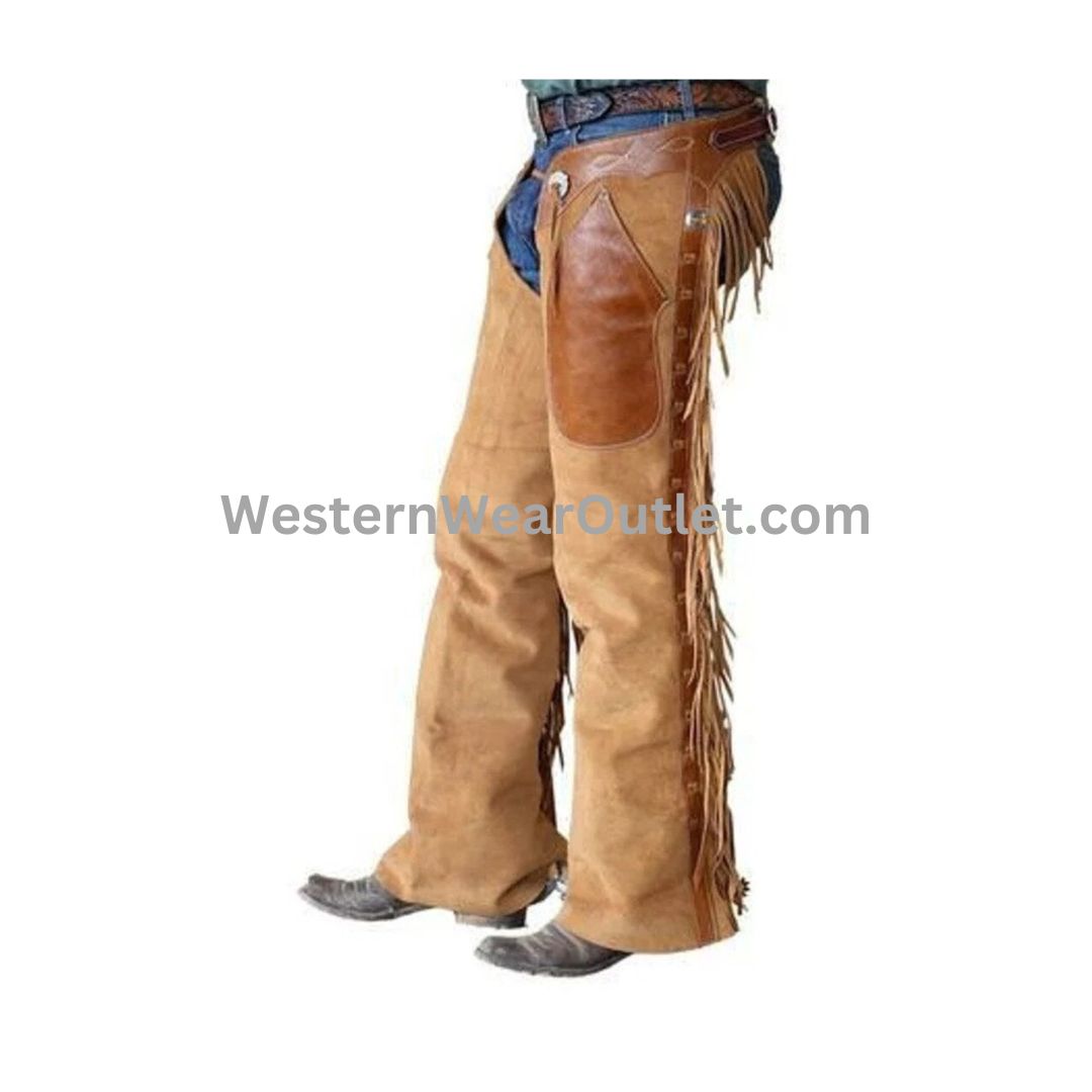 Men’s Brown Suede Fringe Leather Chaps