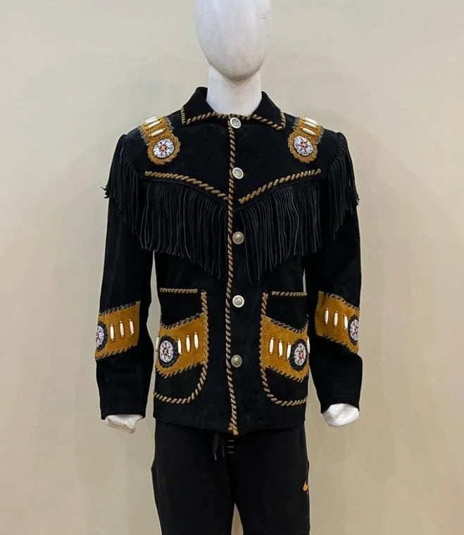 Men’s Suede Cowboy Jacket – Fringe & Beaded Style Jacket