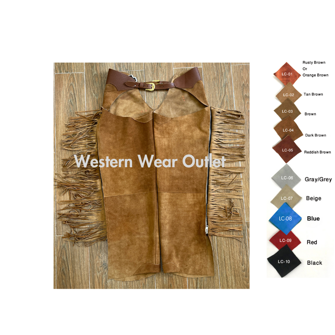Premium Brown Suede Leather Chaps with Fringes