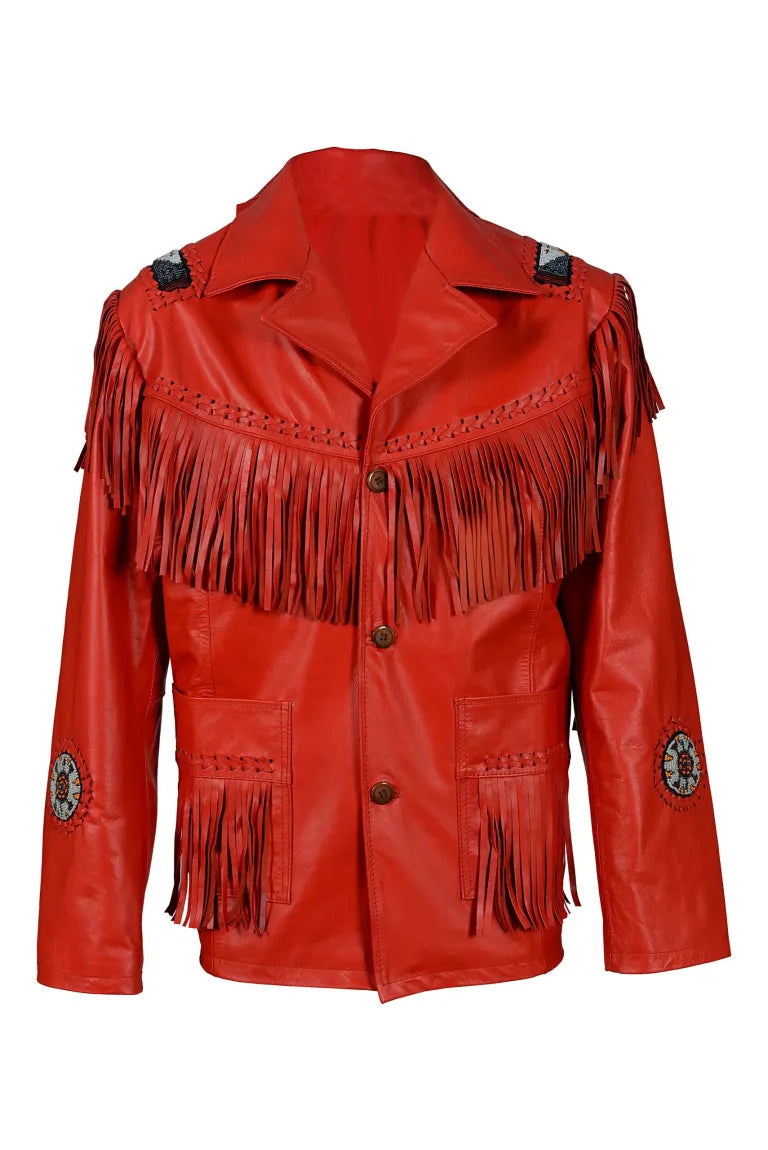 Red Leather Jacket Men - biker fringe jacket