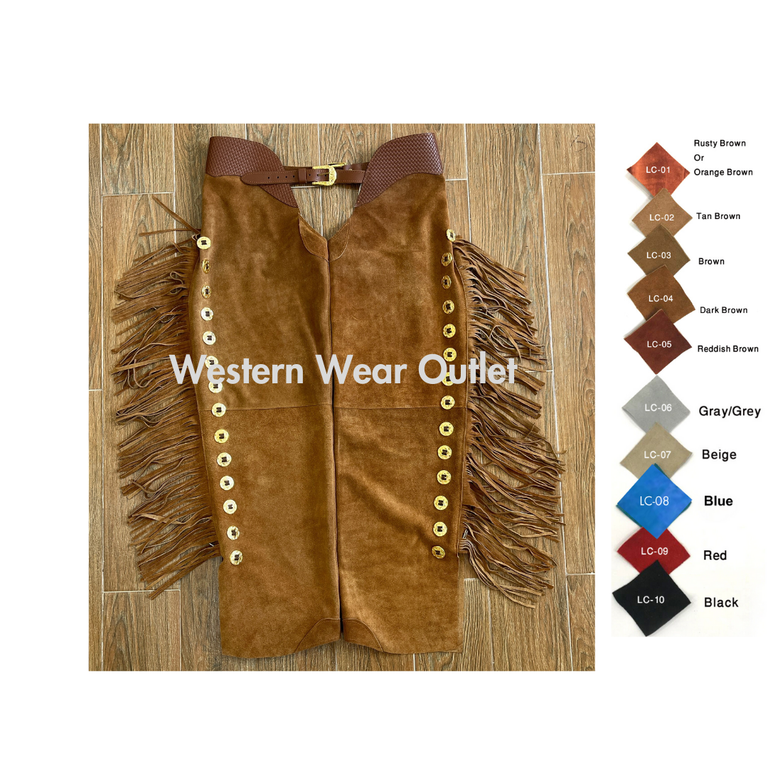 Premium Brown Suede Leather Chaps with Fringes