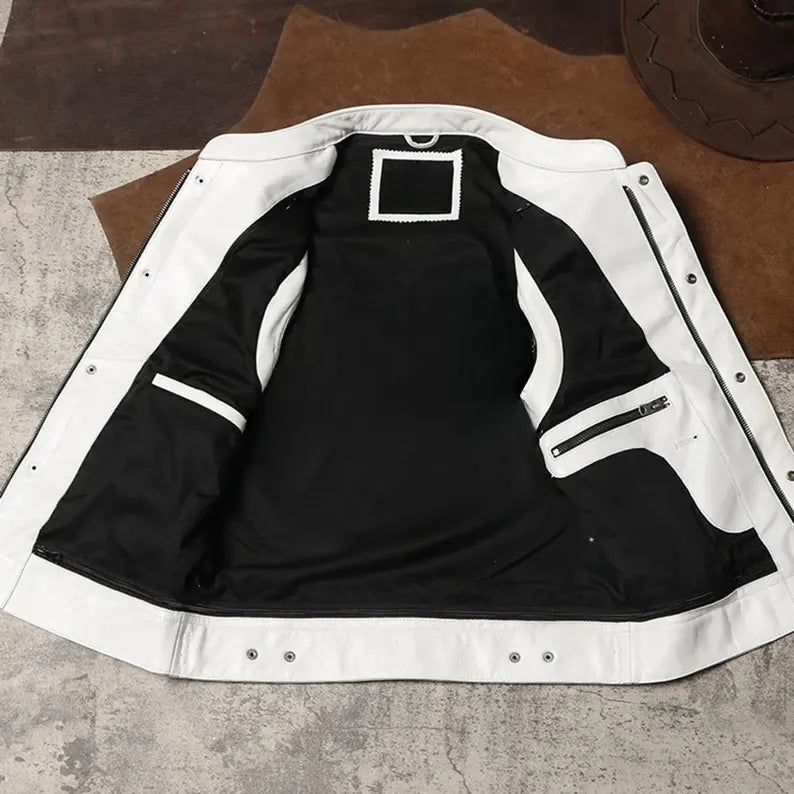 White Leather Vest-Biker Vest