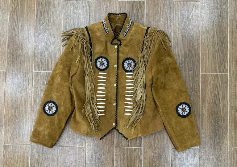 Women Native American Western Style Suede Leather Jacket
