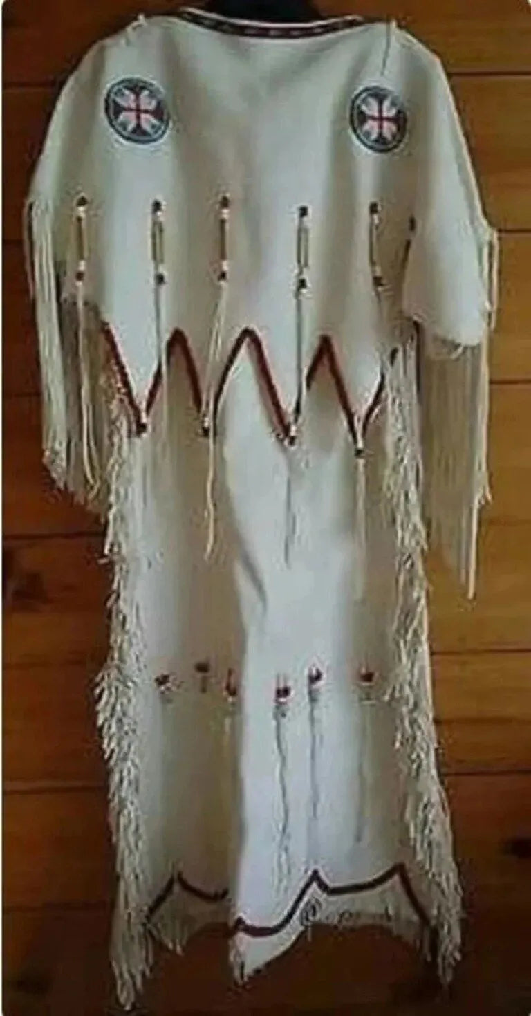 Women White Leather Maxi - Powwow Regalia Wedding Dress