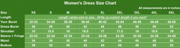Women's dress size chart - maxi size chart