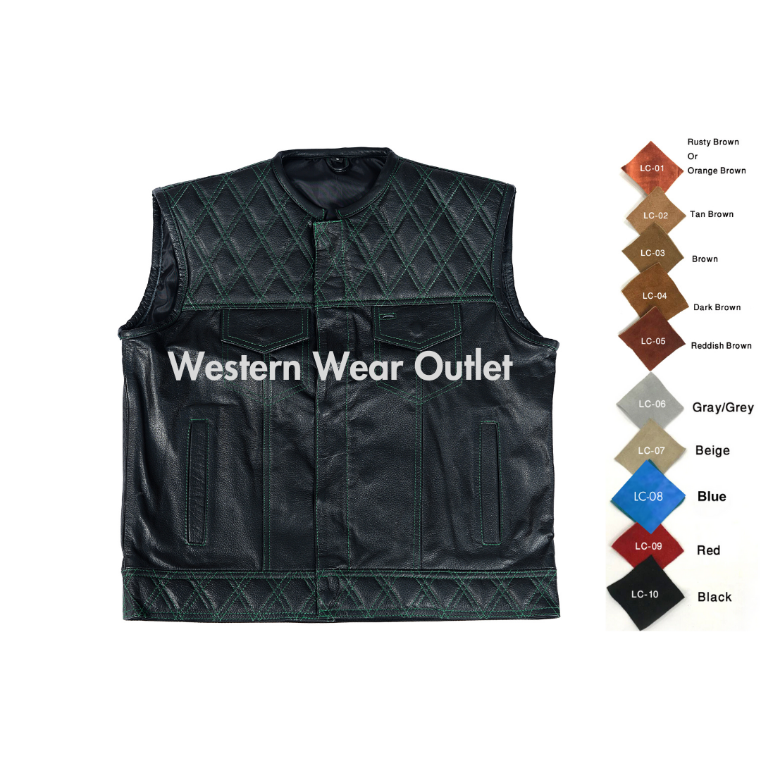 Stinger Biker Vest Hunt Club Biker Leather Vest Dimond Quilted Vest, HCV3