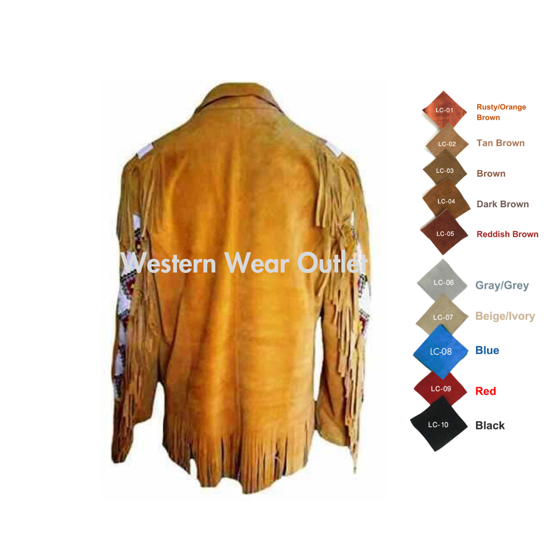 Men Brown Suede Shirt With Fringes & Beads