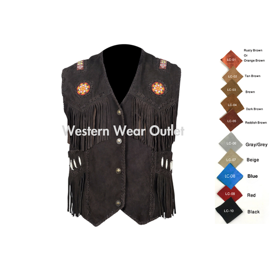 Cowboy Black Suede Western Vest American Indian Bold Statement, SUV6