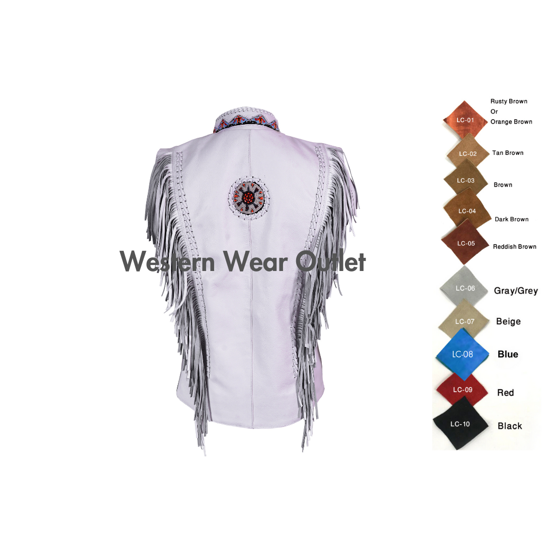 Vibrant Western Cowboy White Leather Fringes Vest