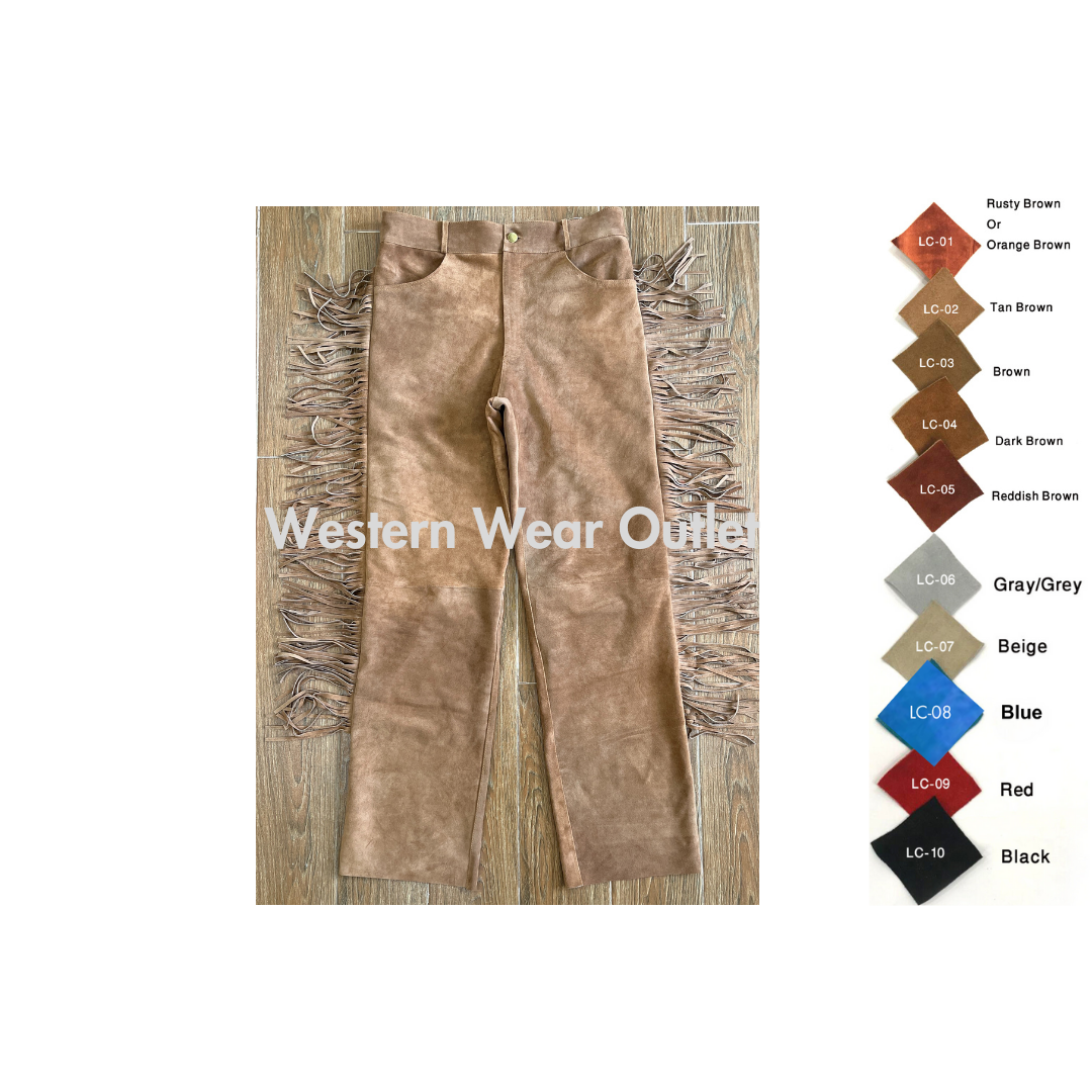 Western Brown Suede Fringes Pant, MSP9