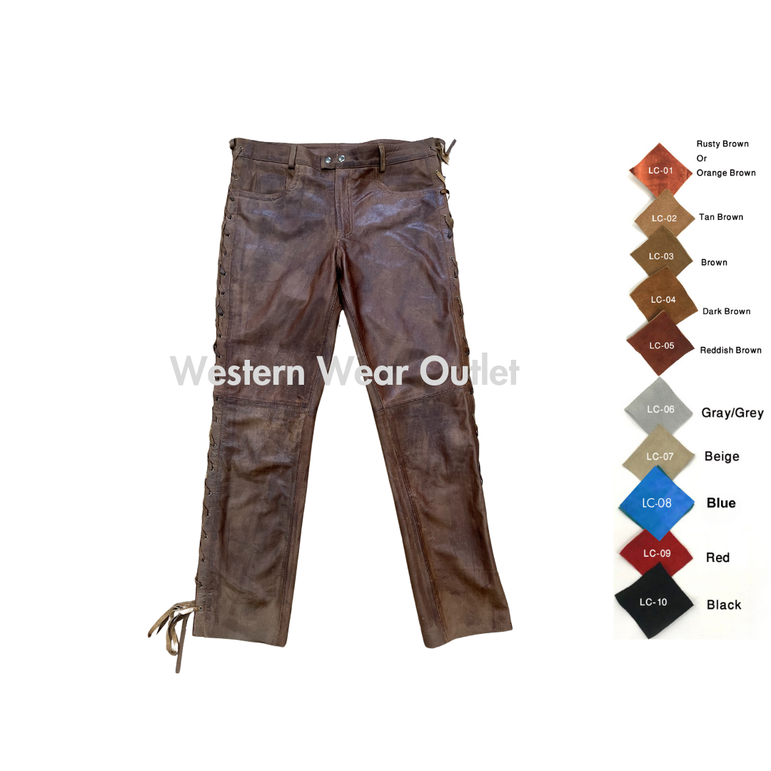 Brown Leather Pant With Side Laces, MSP24