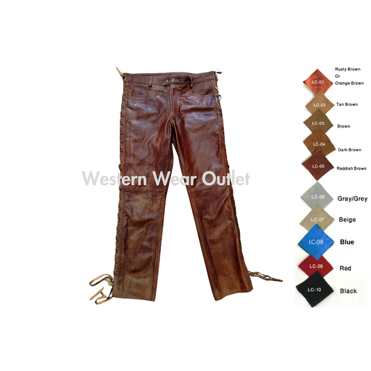 Brown Leather Pant With Side Laces, MSP24B