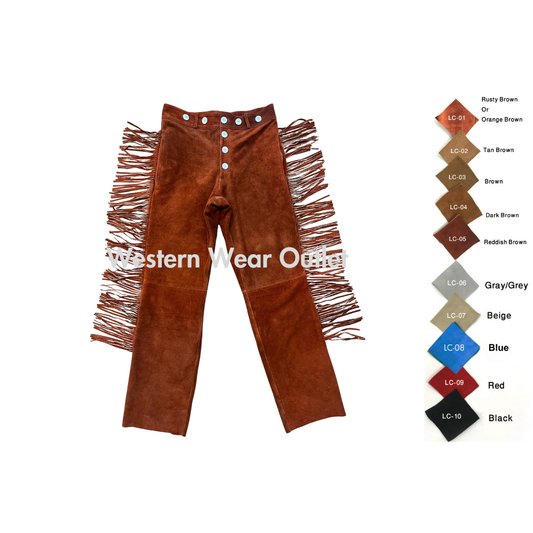 Rusty Brown Western Pant Native Indian Suede Leather Fringes Pant, MSP13B