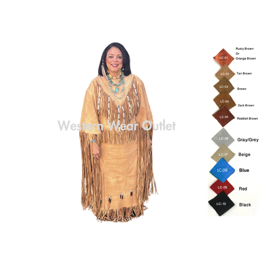 Women Suede Wedding Maxi Cowgirl Native Indian Maxi With Fringes, WSM4A