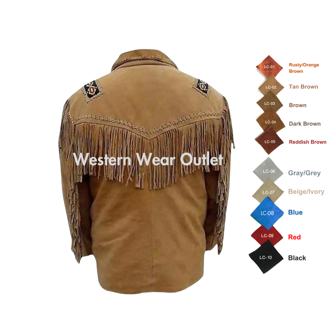 Men Native Indian Cowboy Western Brown Suede Jacket, MSWJ28A