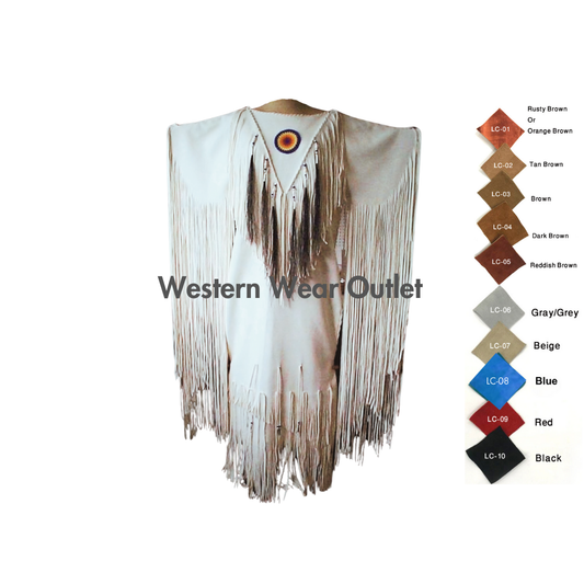 Women Leather Wedding Maxi Cowgirl Native American Indian Maxi With Fringes, WLM1