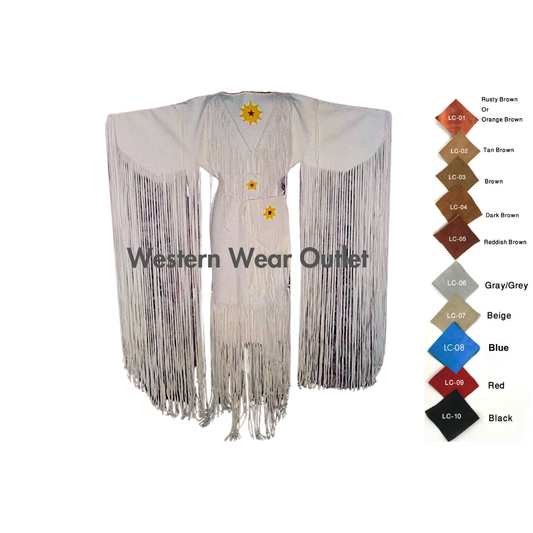 Women Leather Wedding Maxi Cowgirl Native Indian Maxi With Fringes, WLM5