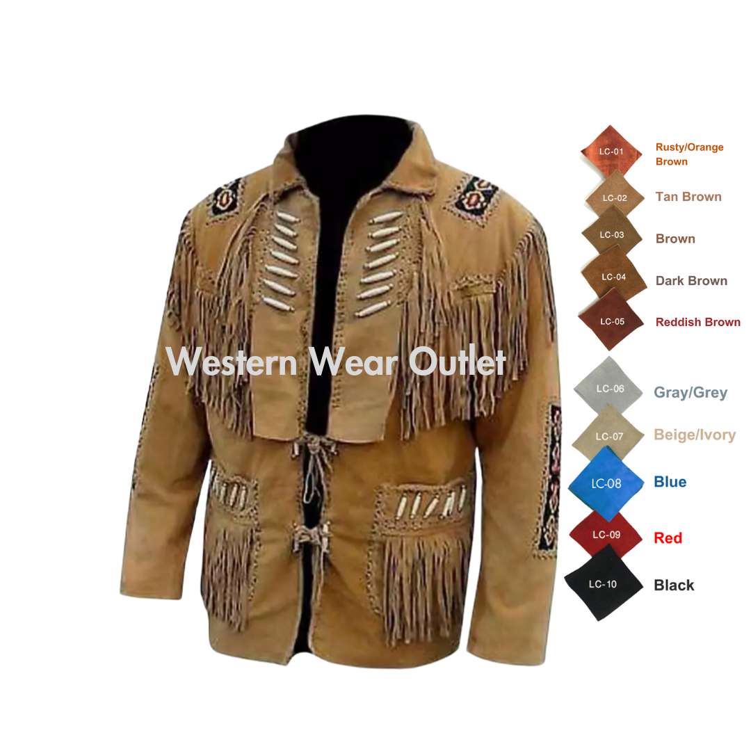 Men Native Indian Cowboy Western Brown Suede Jacket, MSWJ28A