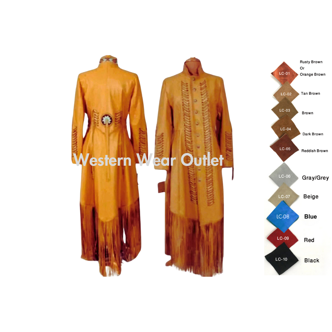 Women Suede Wedding Maxi Cowgirl Native Indian Maxi With Fringes, WSM5