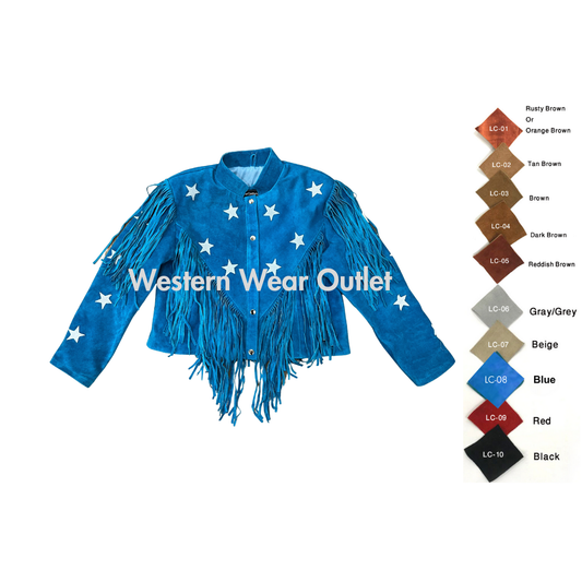 Women’s Cowgirl Blue Suede Jacket With White Stars, WSJ20