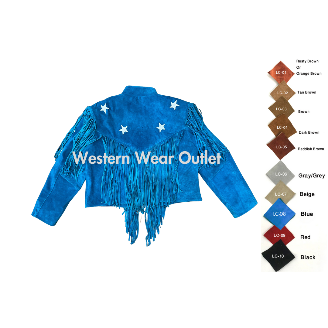 Women’s Cowgirl Blue Suede Jacket With White Stars, WSJ20