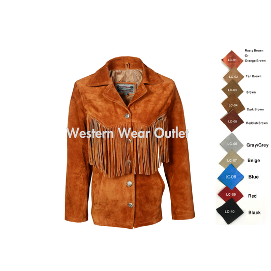 Women’s Cowgirl Western Brown Suede Jacket With Fringes, WSJ105