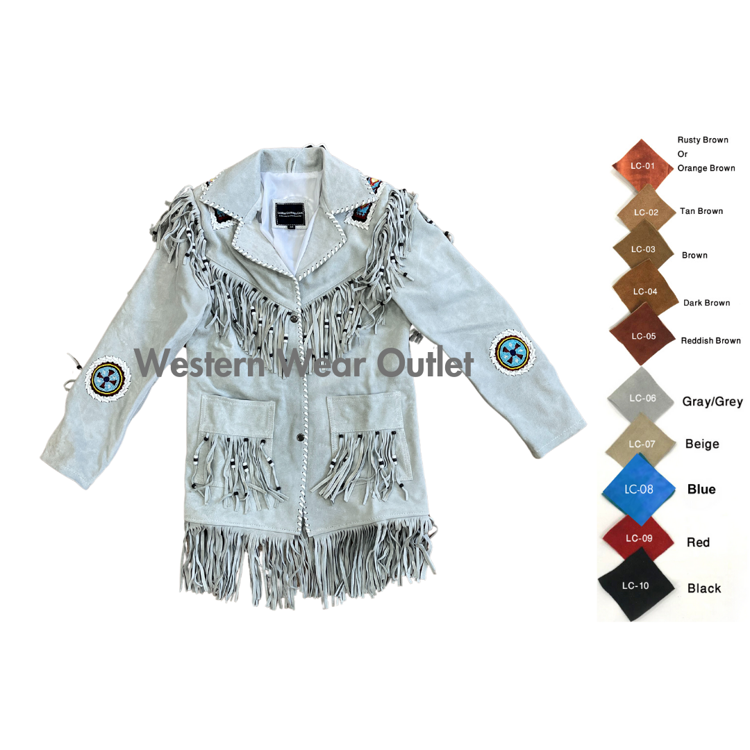 Women Native Indian Cowgirl Western Gray Suede Jacket, WSJ1A