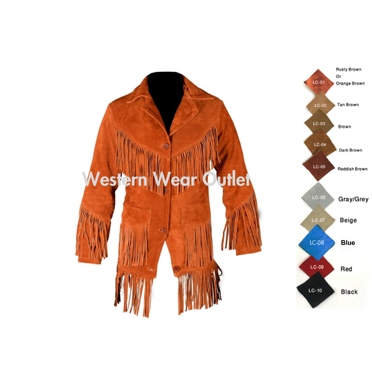 Women Western Cowgirl Brown Suede Jacket With Fringes, WSJ115A