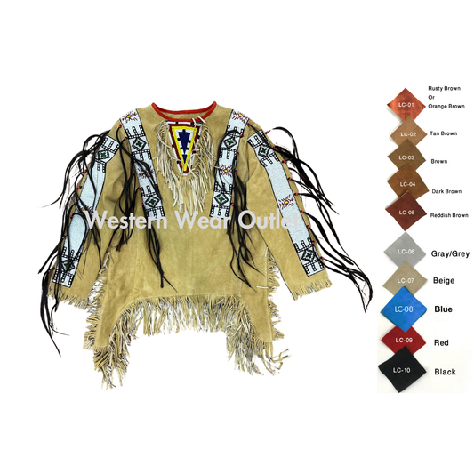 Native American Indian Beaded Shirt Suede Sioux War Shirt, SWS1