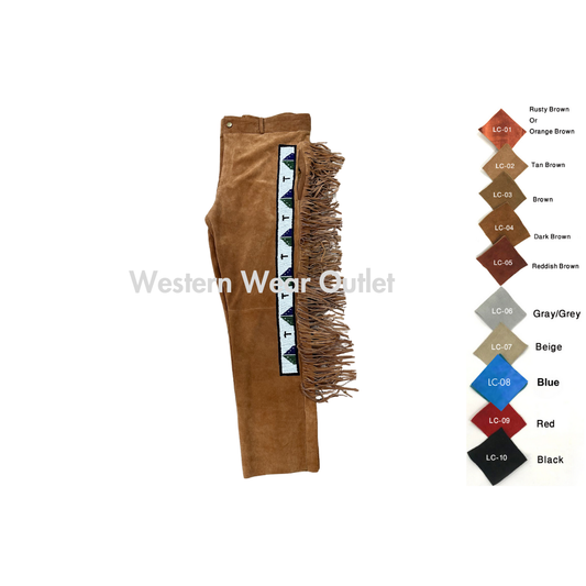 Brown Suede Leather Western Pant With Beads And Fringes, MSP23C