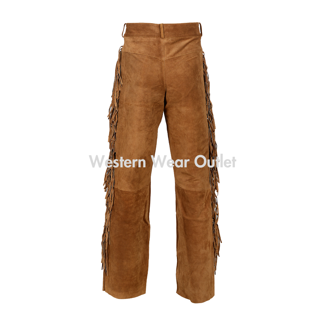 Western Brown Suede Fringes Pant, MSP8B