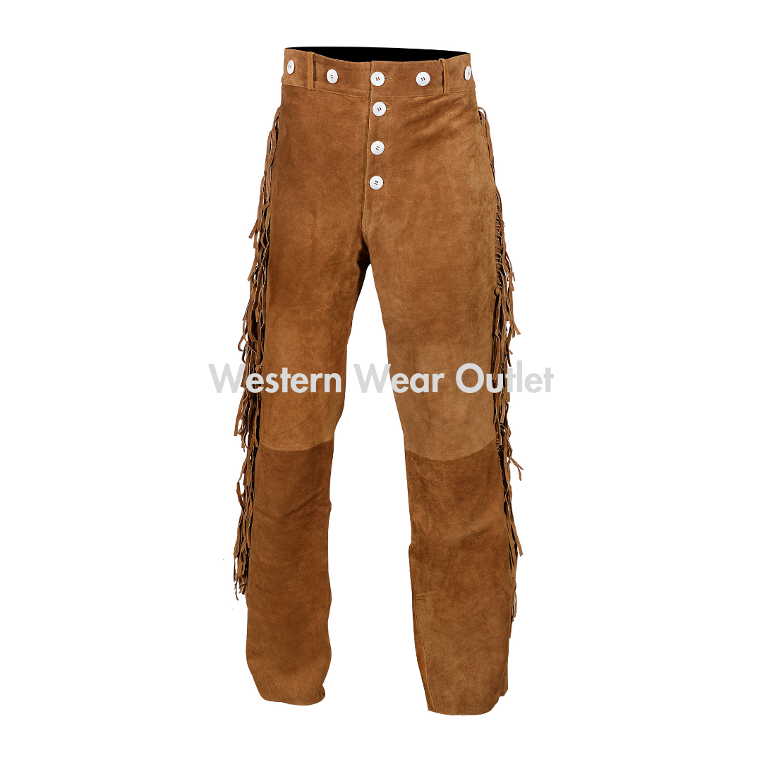 Western Brown Suede Fringes Pant, MSP8B