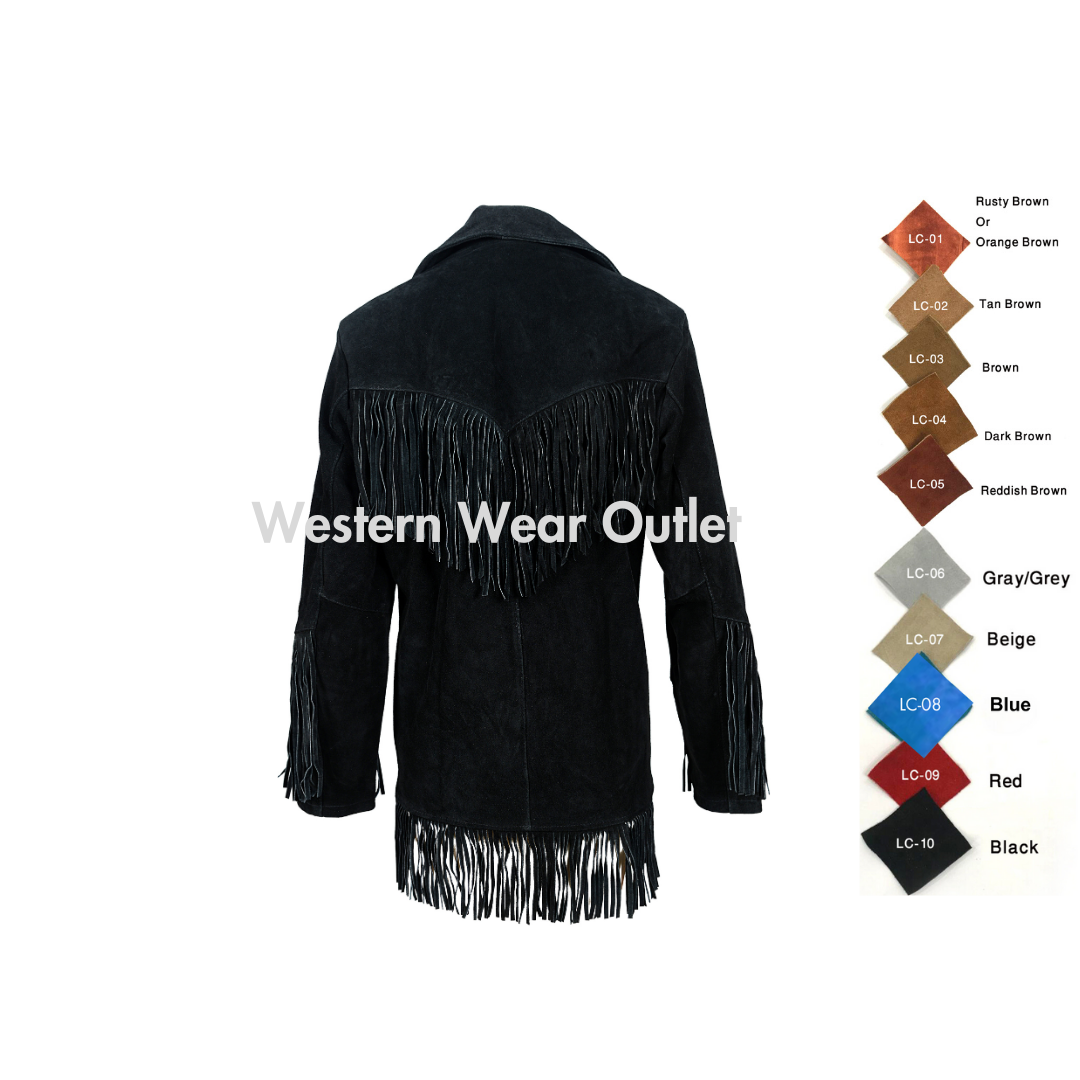 Women Western Cowgirl Black Suede Jacket With Fringes, WSJ115B