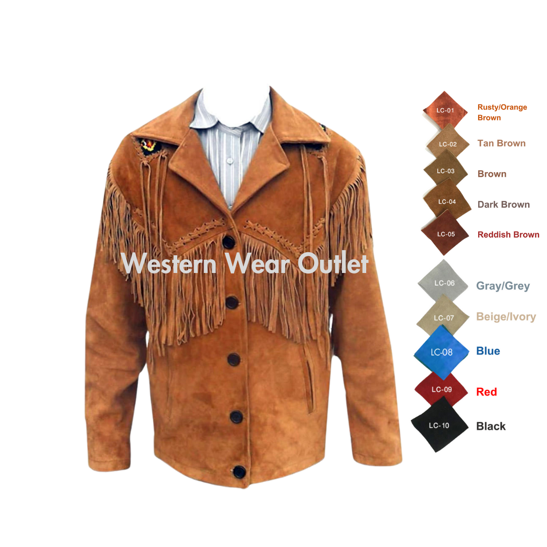 Men Native Indian Cowboy Western Brown Suede Jacket With Fringes Beads & Bones, MSWJ23 (Copy)