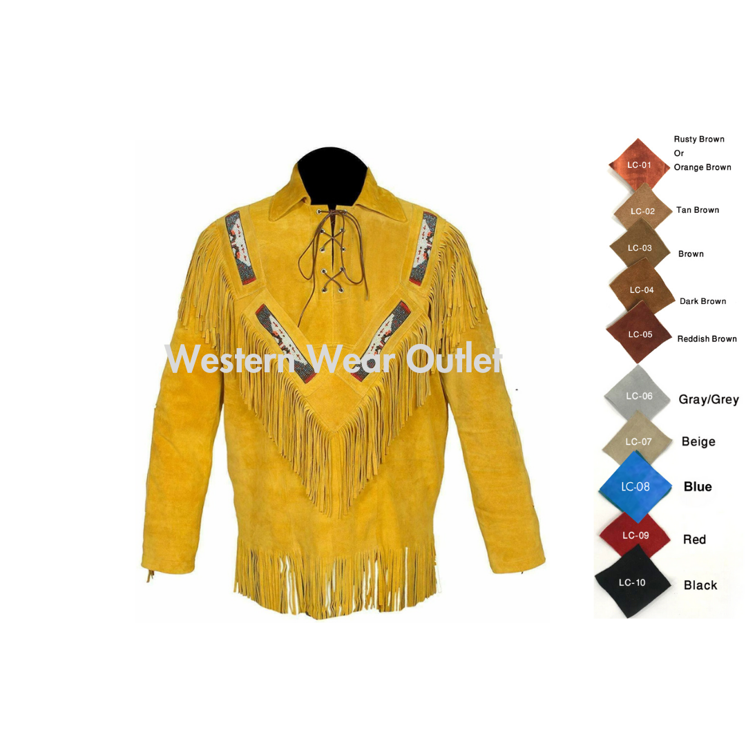 Men Yellow Suede Shirt With Fringes & Beads