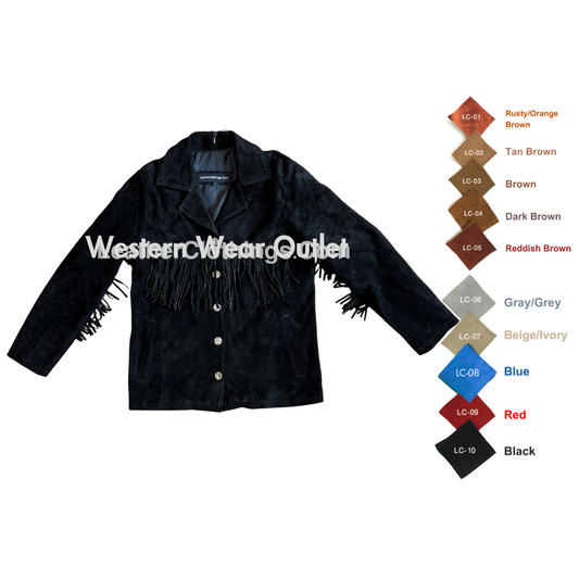 Women Western Jacket Black Suede With Fringes, WSJ16B2