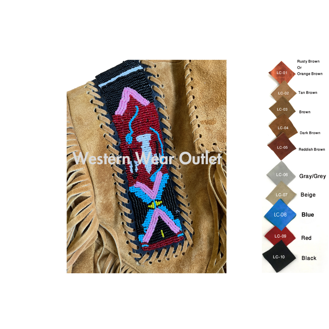 Men Native Indian Western Beaded Suede Fringes Jacket, MSWJ24