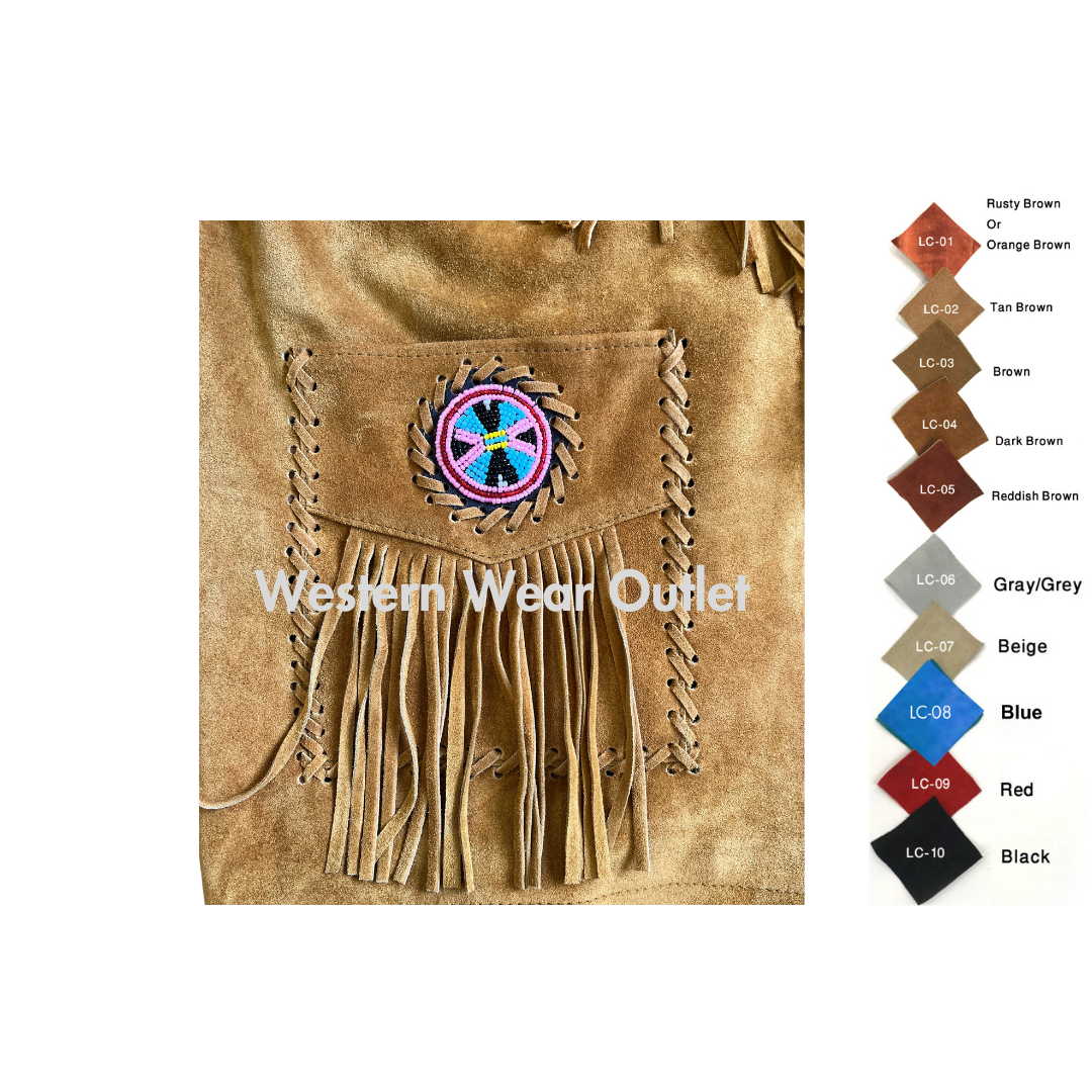 Men Native Indian Western Beaded Suede Fringes Jacket, MSWJ24