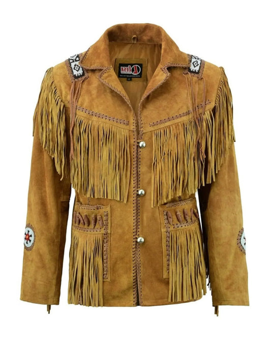 Authentic Native Fringe Coat – Handmade Suede Leather Jacket
