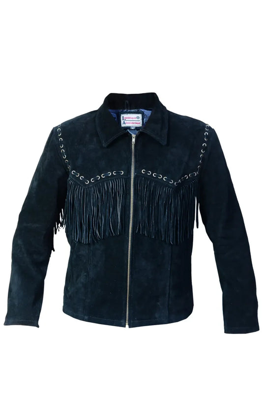 Black Fringe Suede Jacket 