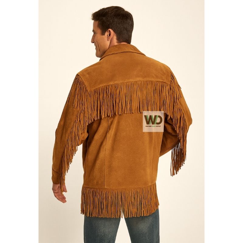 Boho Fringe Suede Jacket Back Side View 2