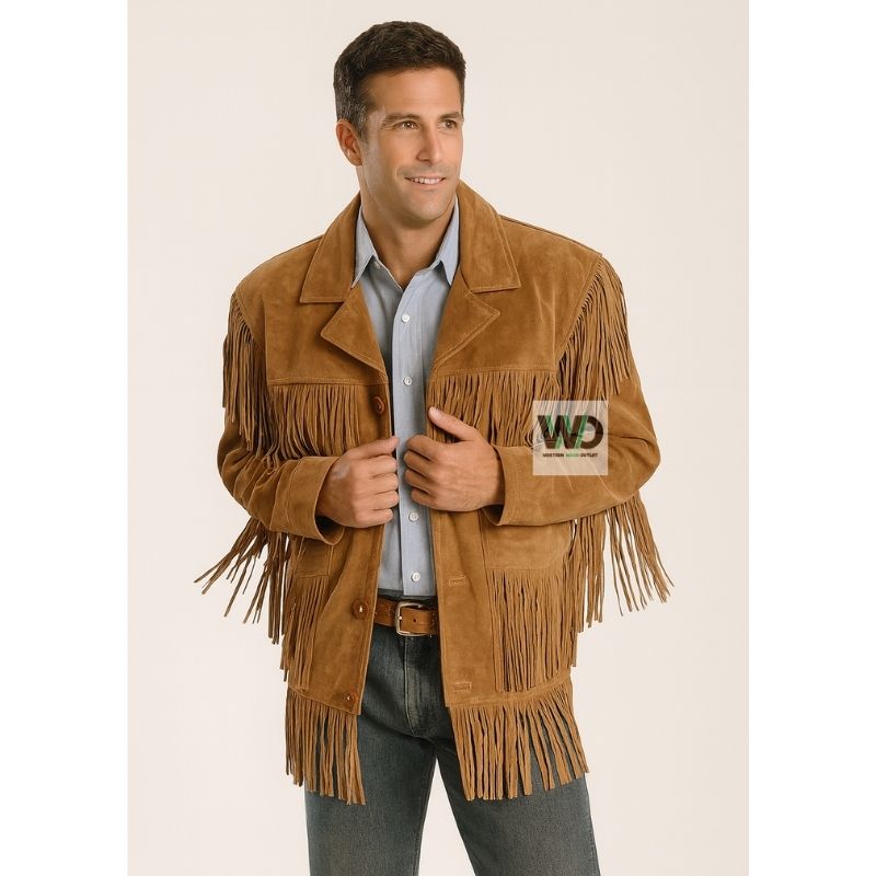 Boho Fringe Suede Jacket Front Side View 2