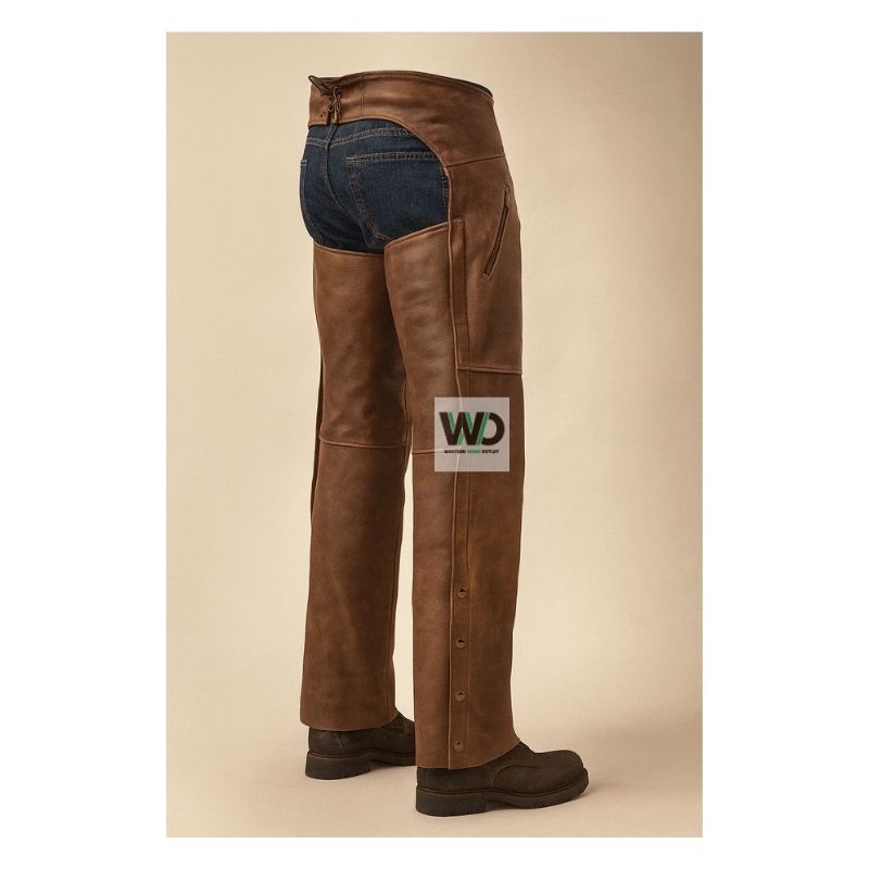 brown leather chaps rear riding view
