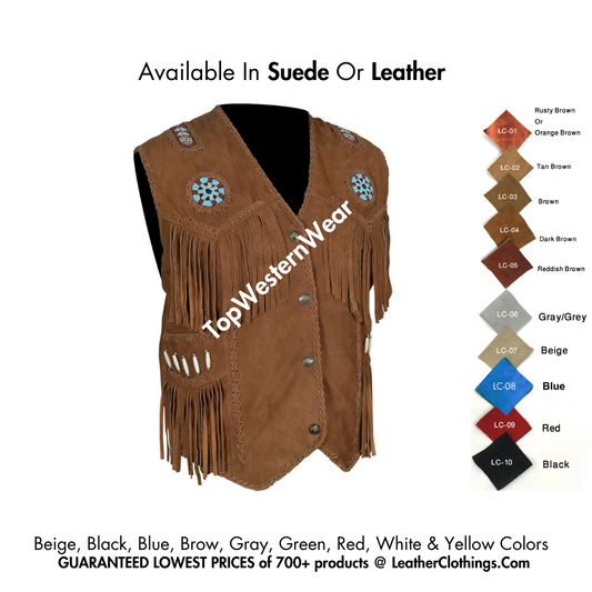 Cowboy Western Vest Brown Suede American Indian Vest | SUV3