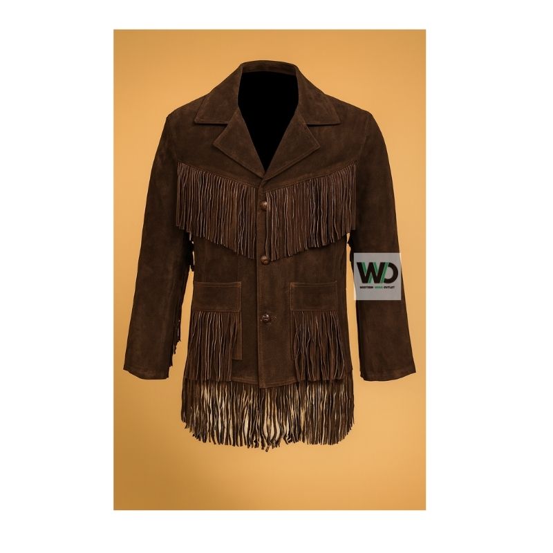 Dark brown suede fringe jacket women western cowgirl coat front view