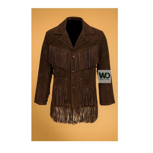 Dark brown suede fringe jacket women western cowgirl coat front view