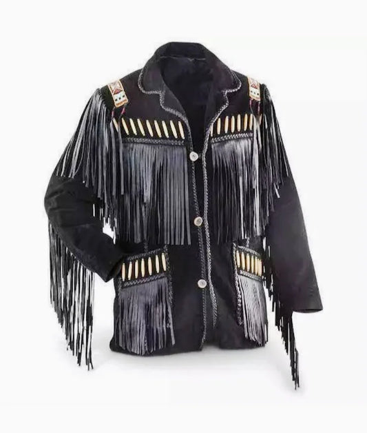 Fringed Leather Jacket Men